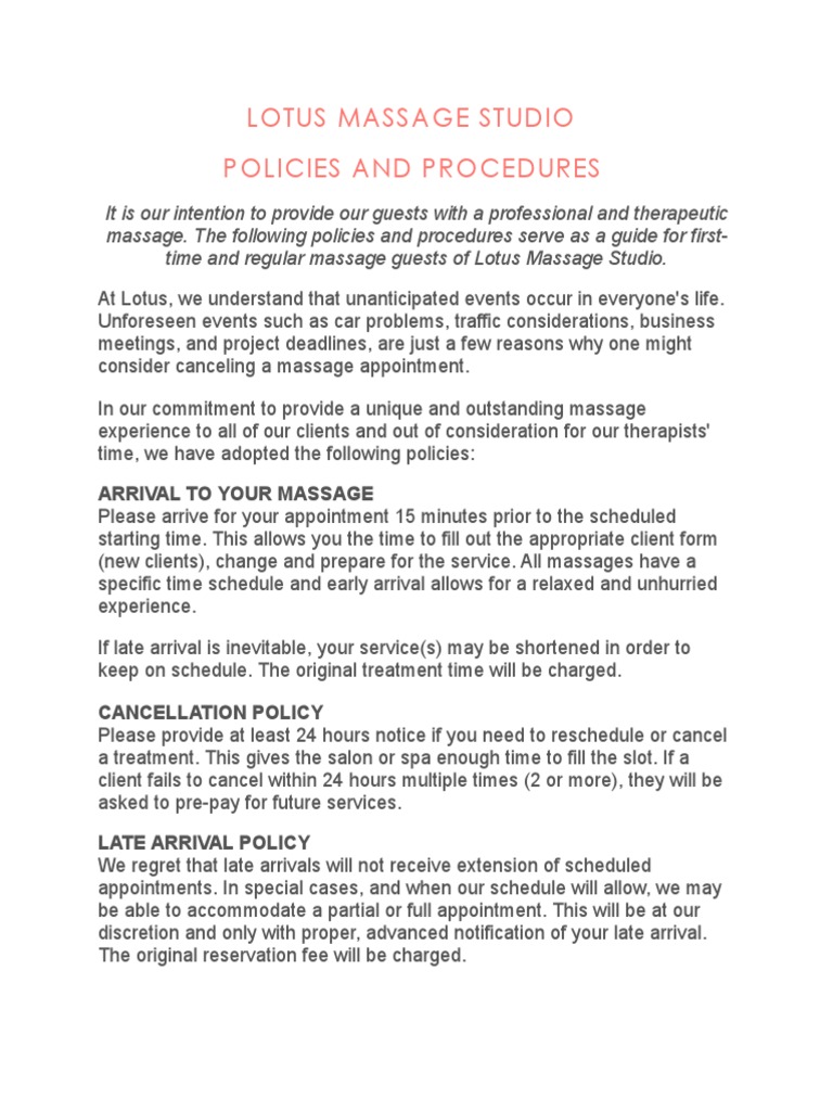Policies and Procedures Massage Therapy