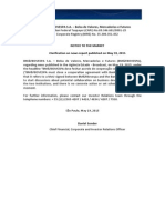 Notice To The Market - Clarification On News Report Published On May 19, 2015