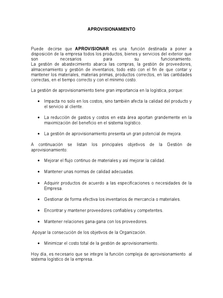 Gestión Eficiente de Aprovisionamiento | PDF | Logística | Calidad ...