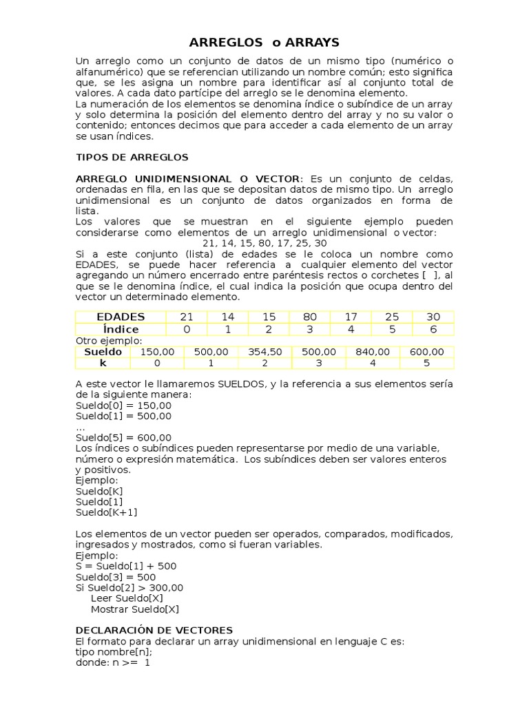 ARREGLOS o ARRAYS en Lenguaje C | PDF | Estructura de datos de matriz ...