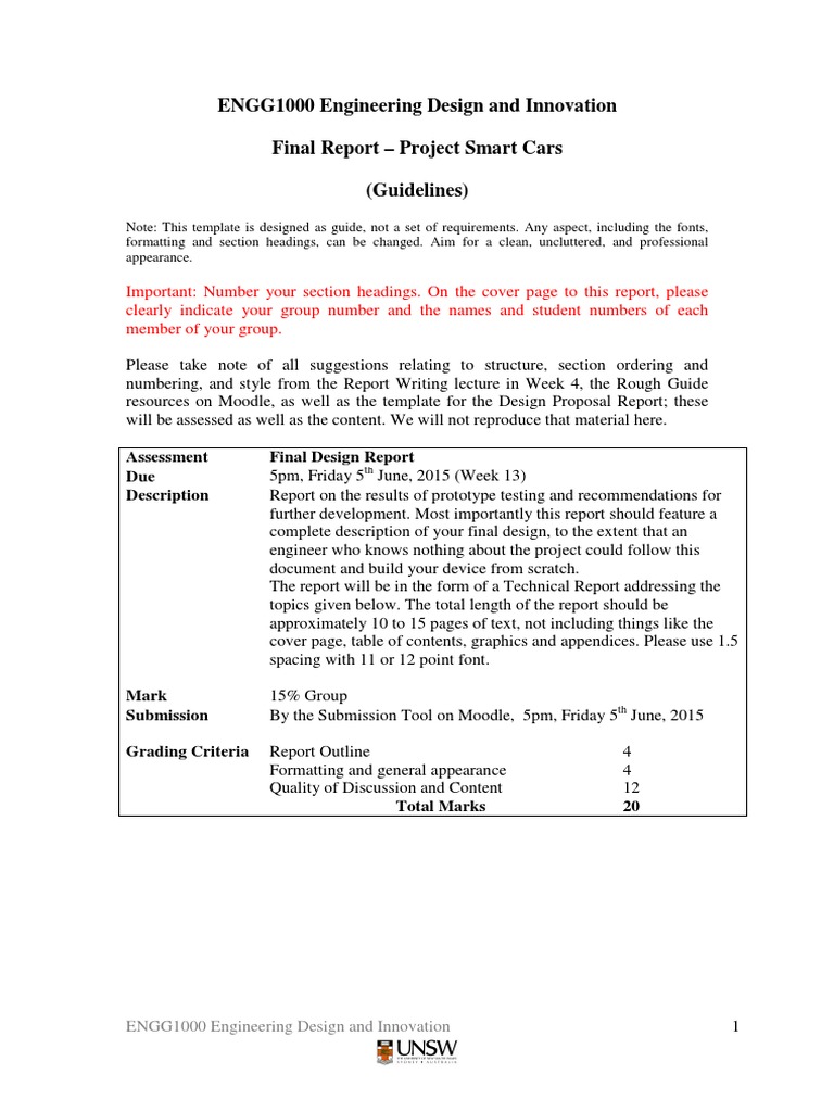 Final Report Template  Engineering Design Process  Prototype For Technical Report Cover Page Template
