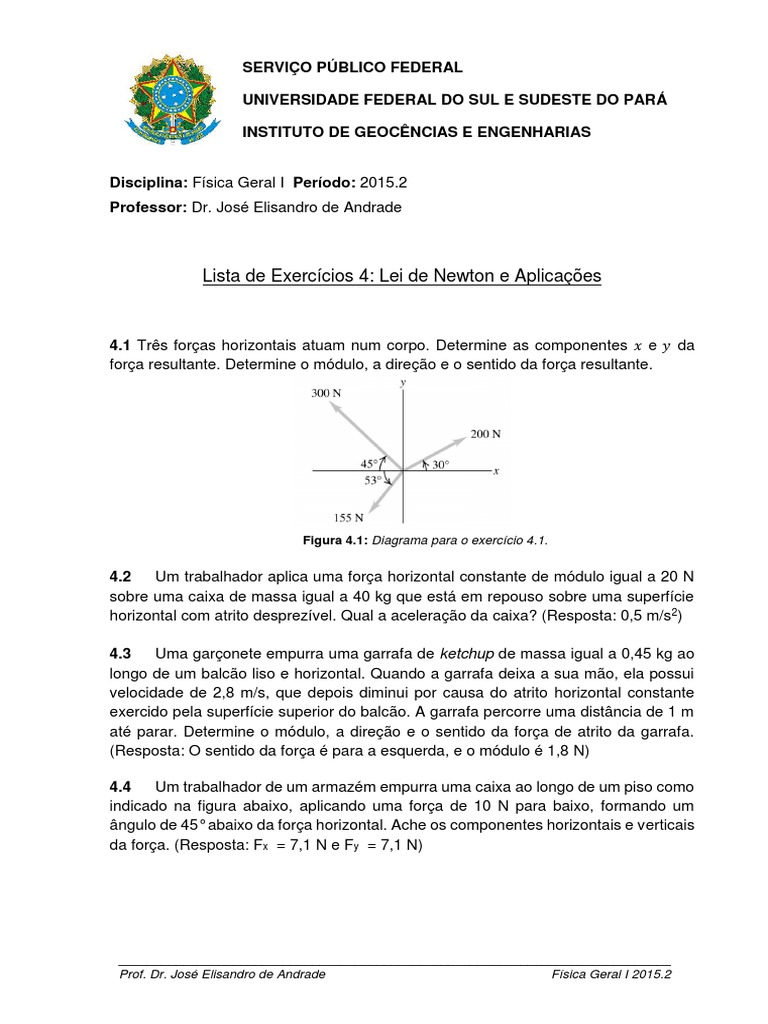 Exercícios sobre as Leis de Newton | PDF | Atrito | Leis do Movimento ...