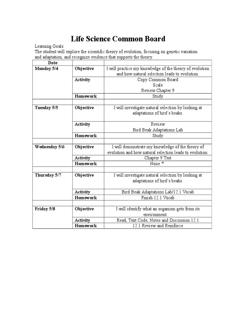 Evolution & Adaptation Study Plan | PDF