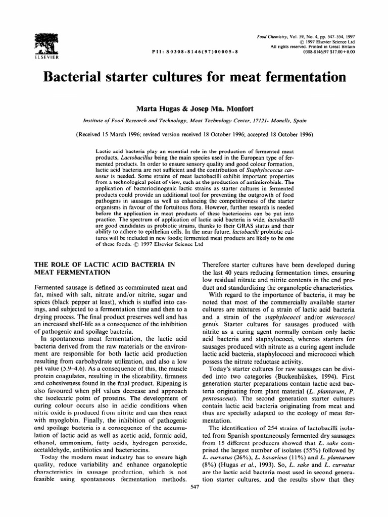 Bacterial Starter Cultures for Meat Fermentation Probiotic