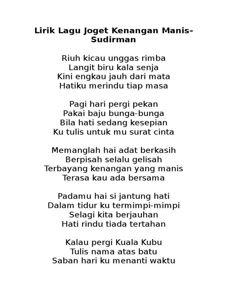 Lirik Lagu Joget Kenangan Manis