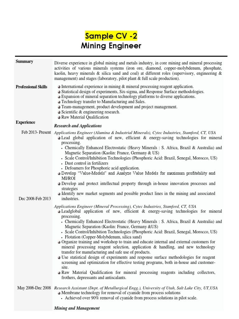 Career objective for mining resume picture