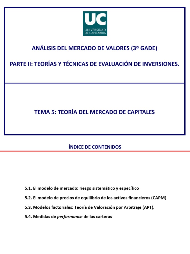 Teoría del Mercado de Capitales y Modelos de Evaluación | PDF ...