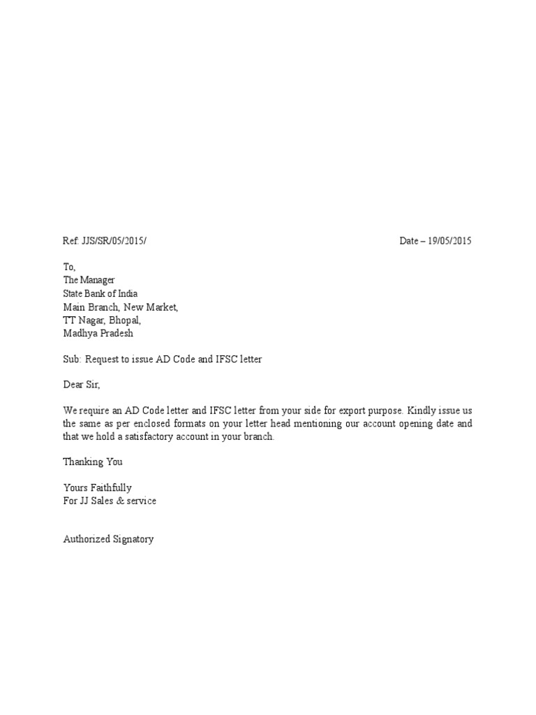 Request for AD Code and IFSC Letters | PDF