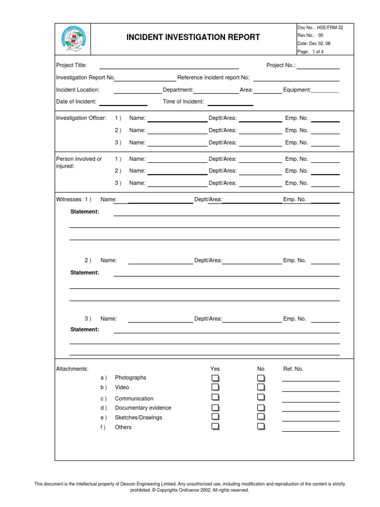 HSE FRM-32 Incident Investigation Report | PDF