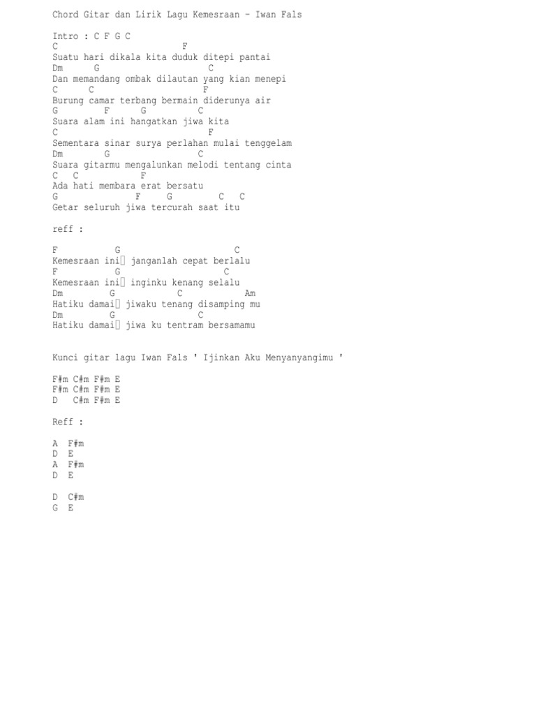 Kunci Gitar Lagu Iwan Fals Kemesraan