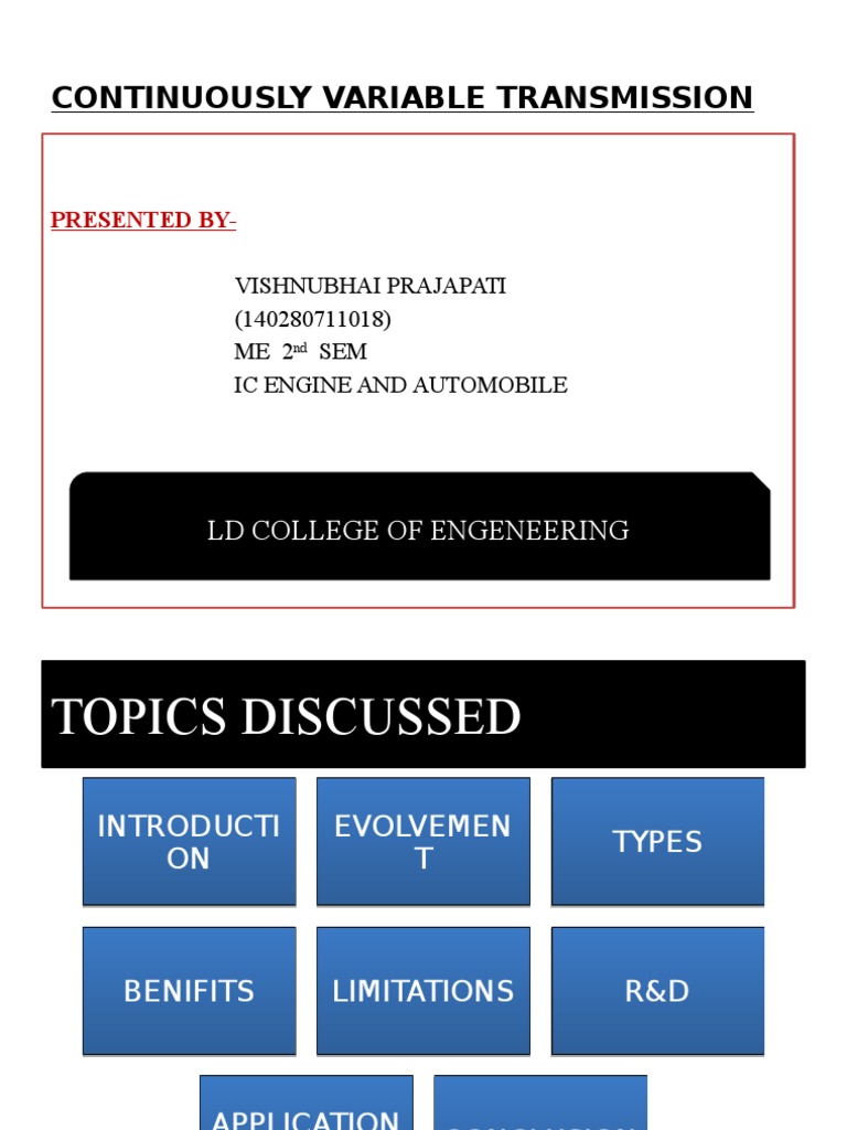 Overview of Continuously Variable Transmission | PDF | Transmission ...