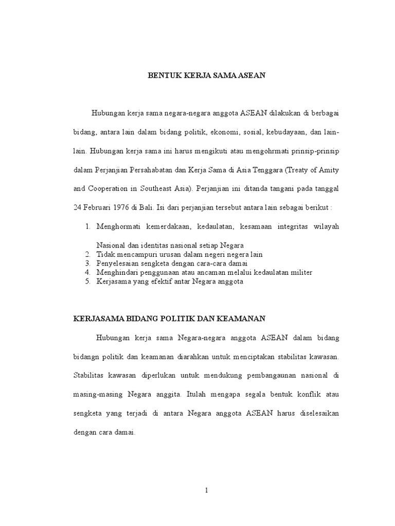 Bentuk Kerja Sama Asean