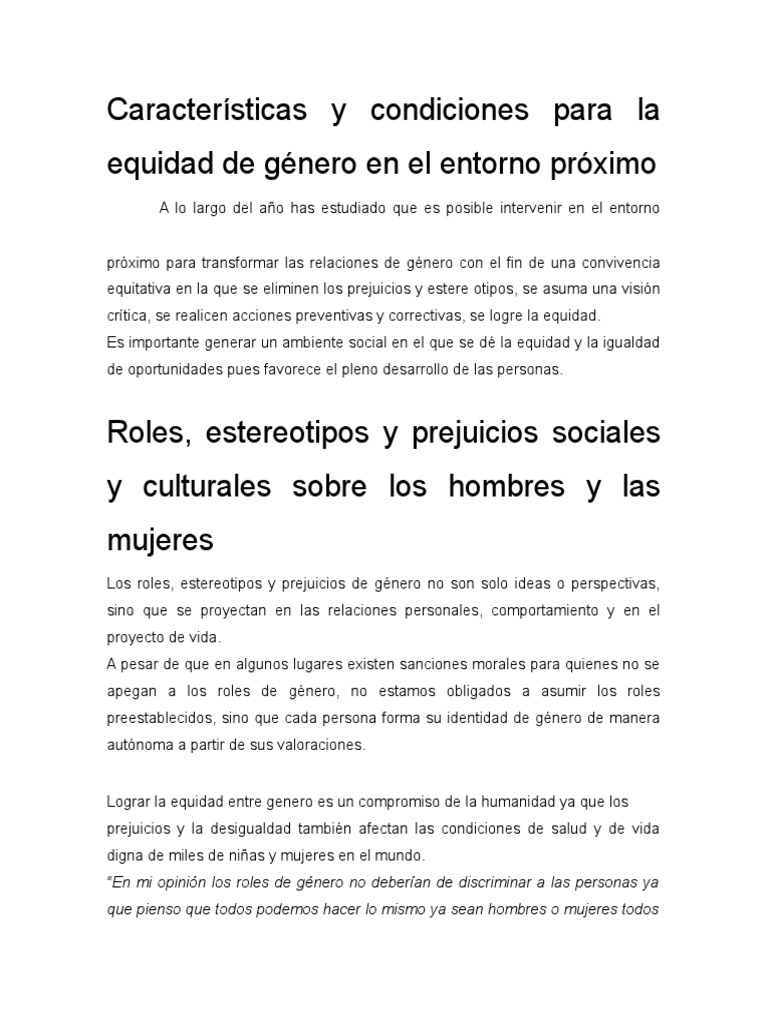 Equidad de Género: Características y Compromisos | PDF | Igualdad de ...