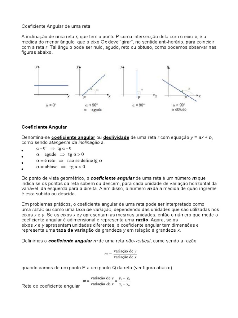 Coeficiente Angular de Uma Reta | PDF | Geometria Euclidiana | Equações