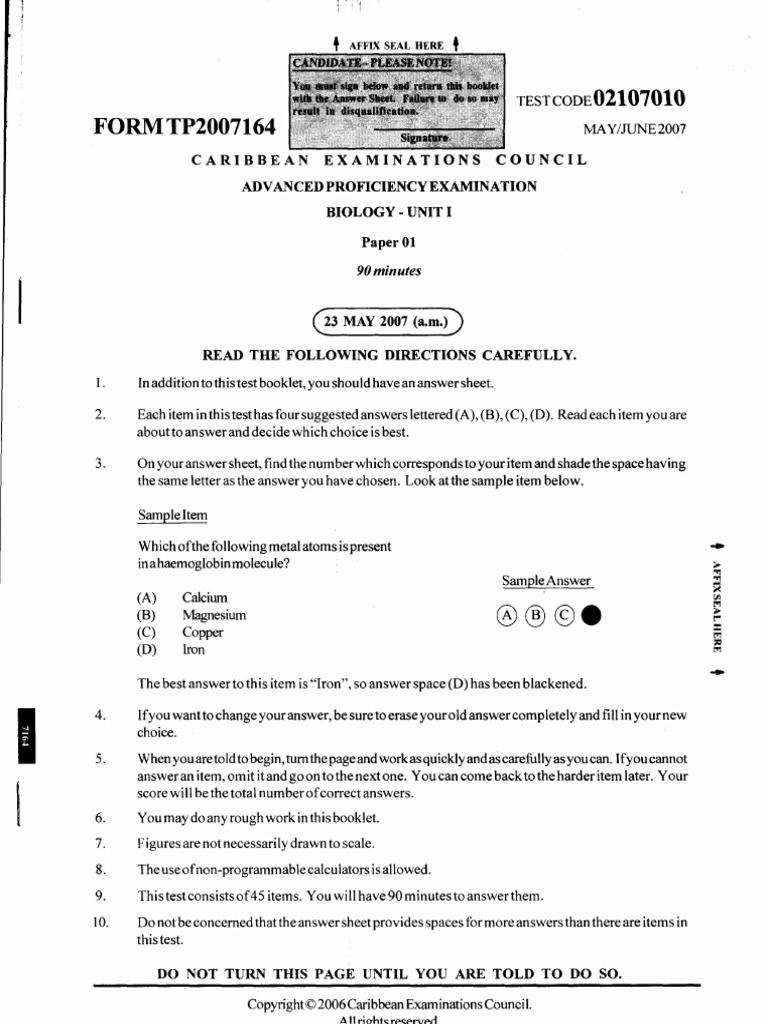 Intermediate 2 biology unit 1 past papers image