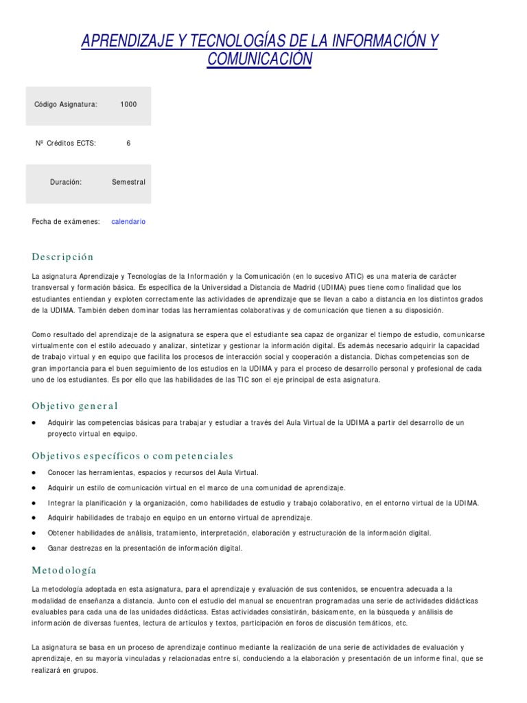 Aprendizaje y TIC en UDIMA: Guía Completa | PDF | Tecnología de ...