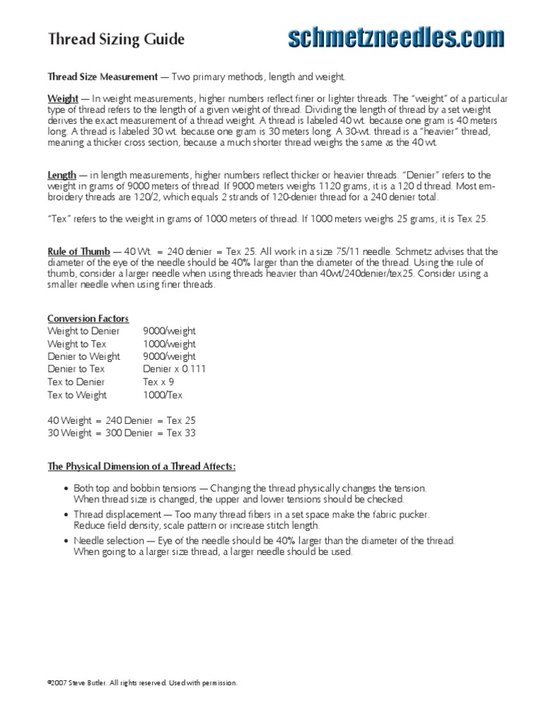 Thread Sizing for Sewing Enthusiasts | PDF | Science & Mathematics