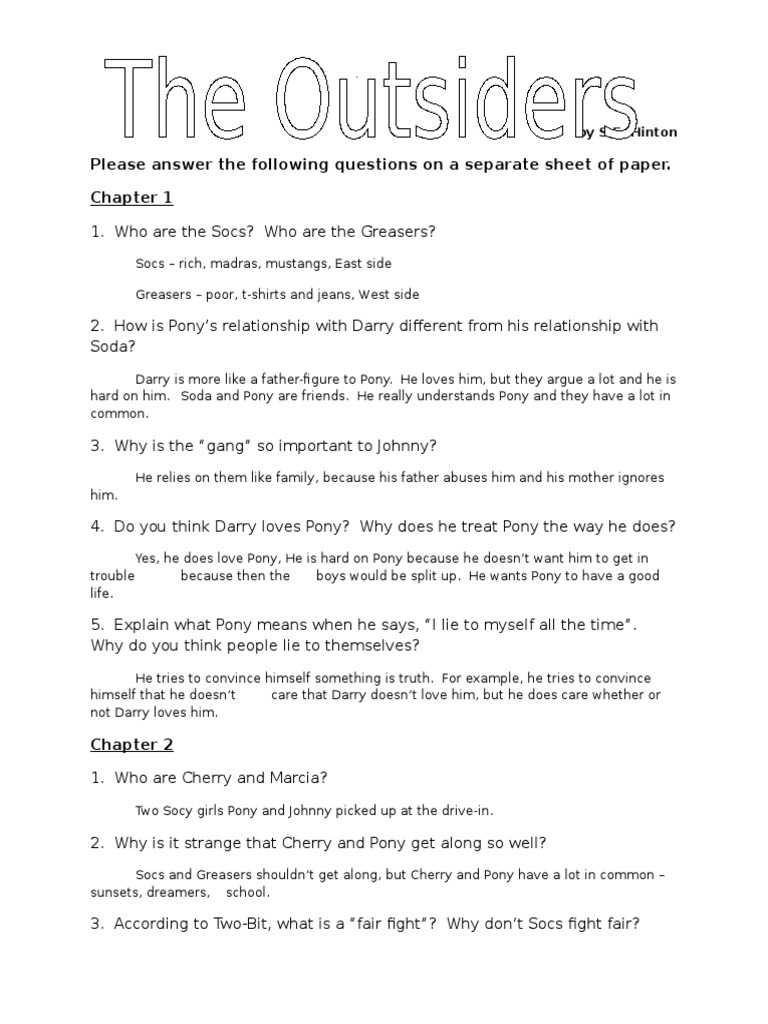 Outsiders Chapter Questions Answers | PDF