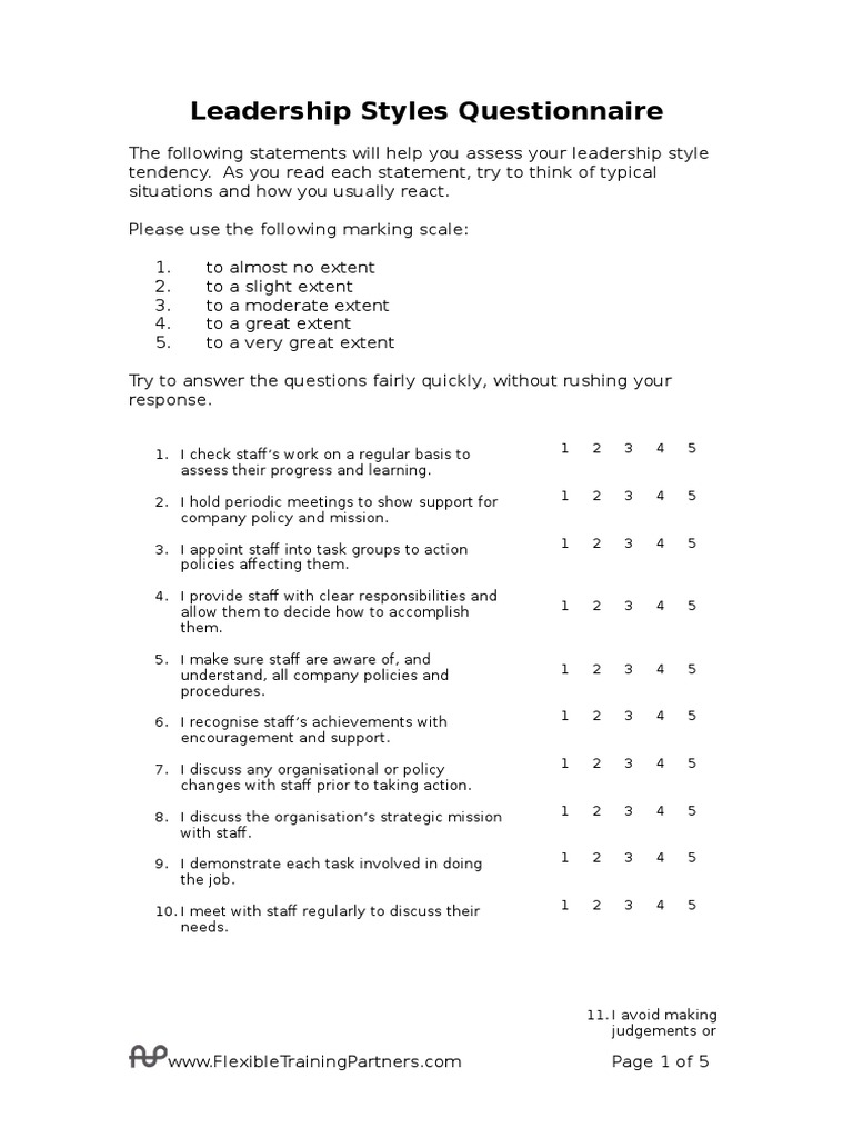 Leadership Styles Assessment Tool | PDF | Questionnaire | Leadership