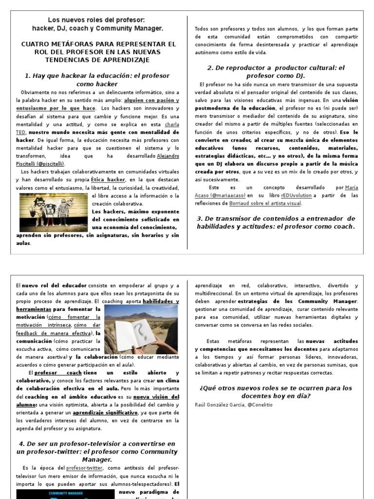 Nuevos roles del docente en educación | PDF | Maestros | Aprendizaje