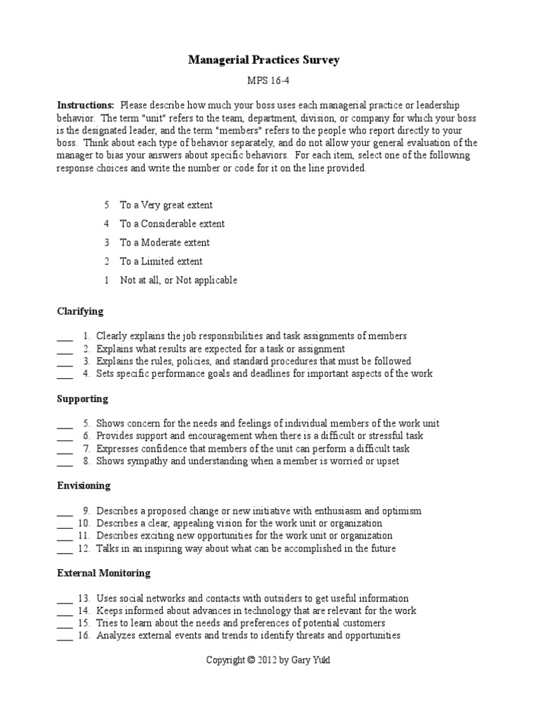 Managerial Practices Survey 2012 | PDF | Leadership | Mentorship