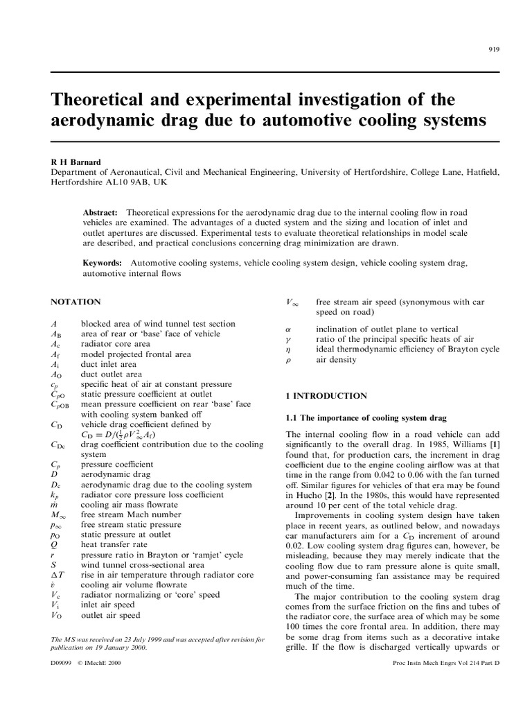Theoretical and Experimental Investigation of The Aerodynamic Drag Due ...