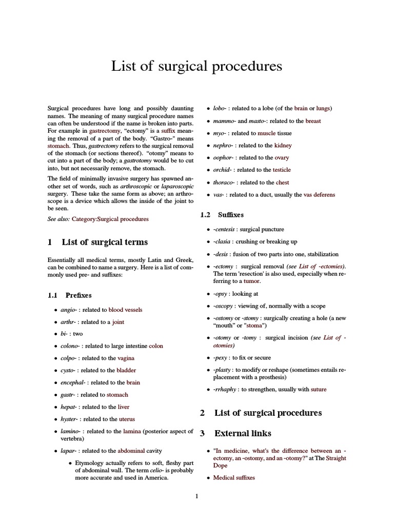 Surgical Procedures and Terminology Guide | PDF | Surgery | Medical ...