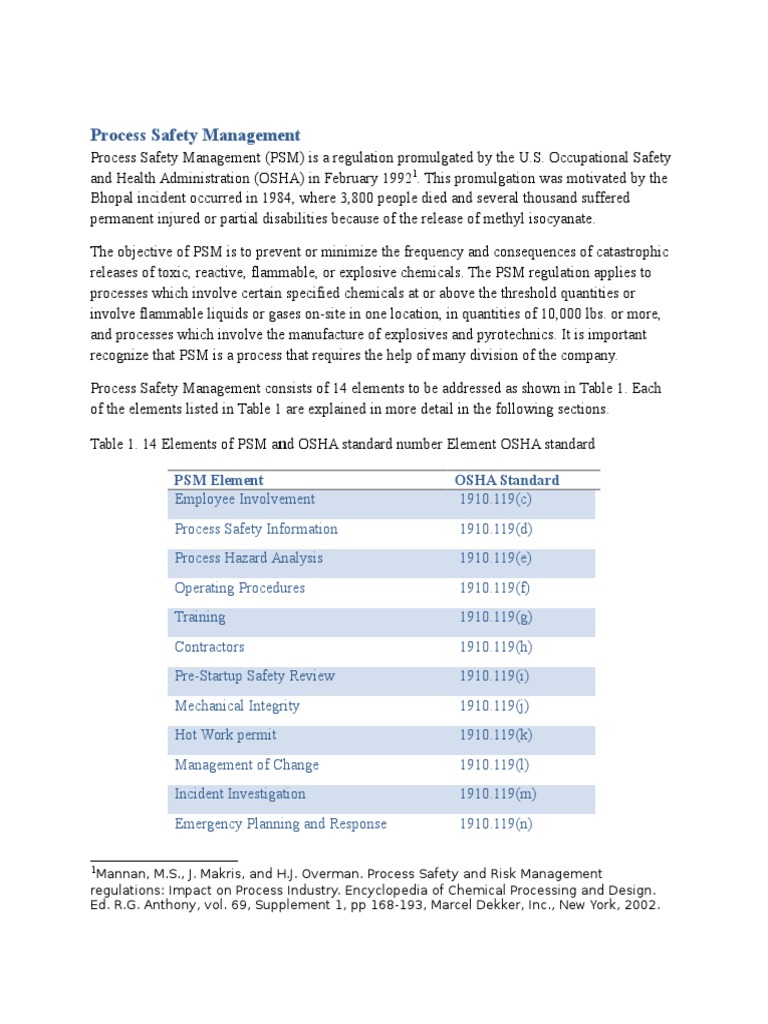 OSHA's 14 Elements of Process Safety Management | PDF | Occupational ...