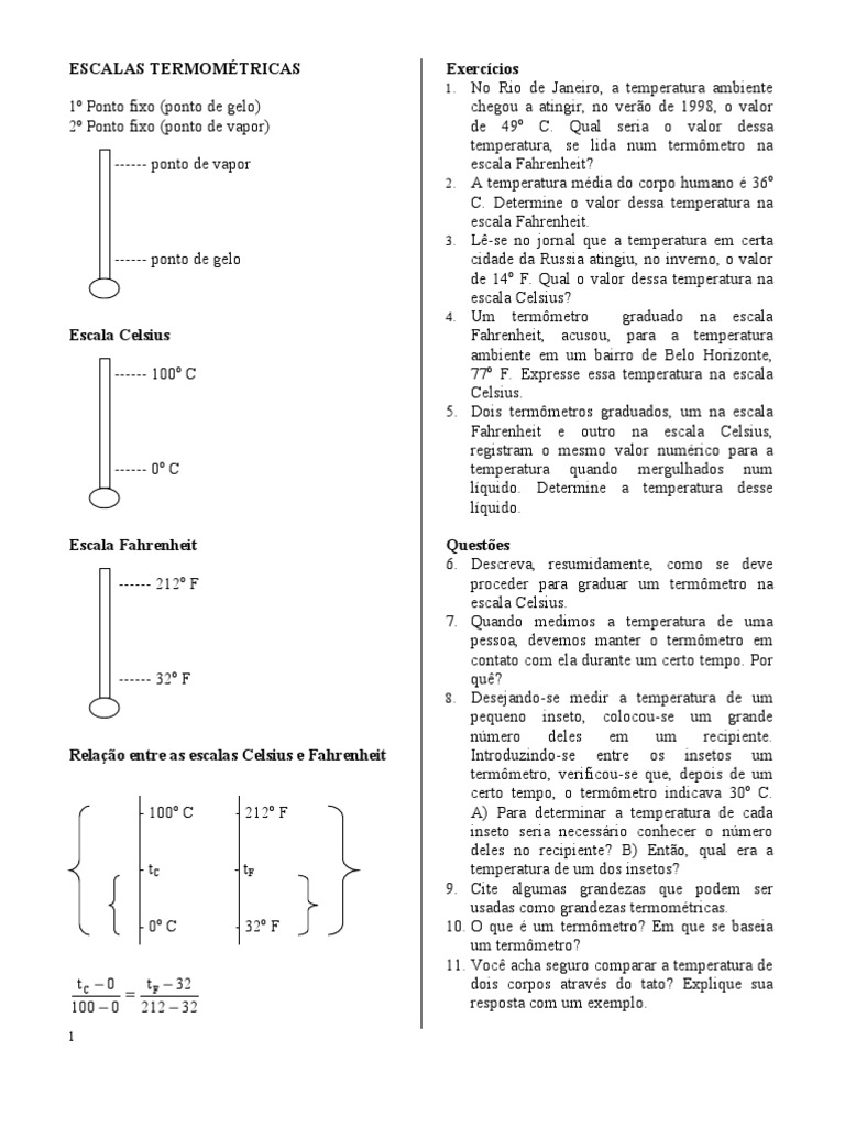 Escalas Termométricas e Conversões | PDF | Espelho | Calor