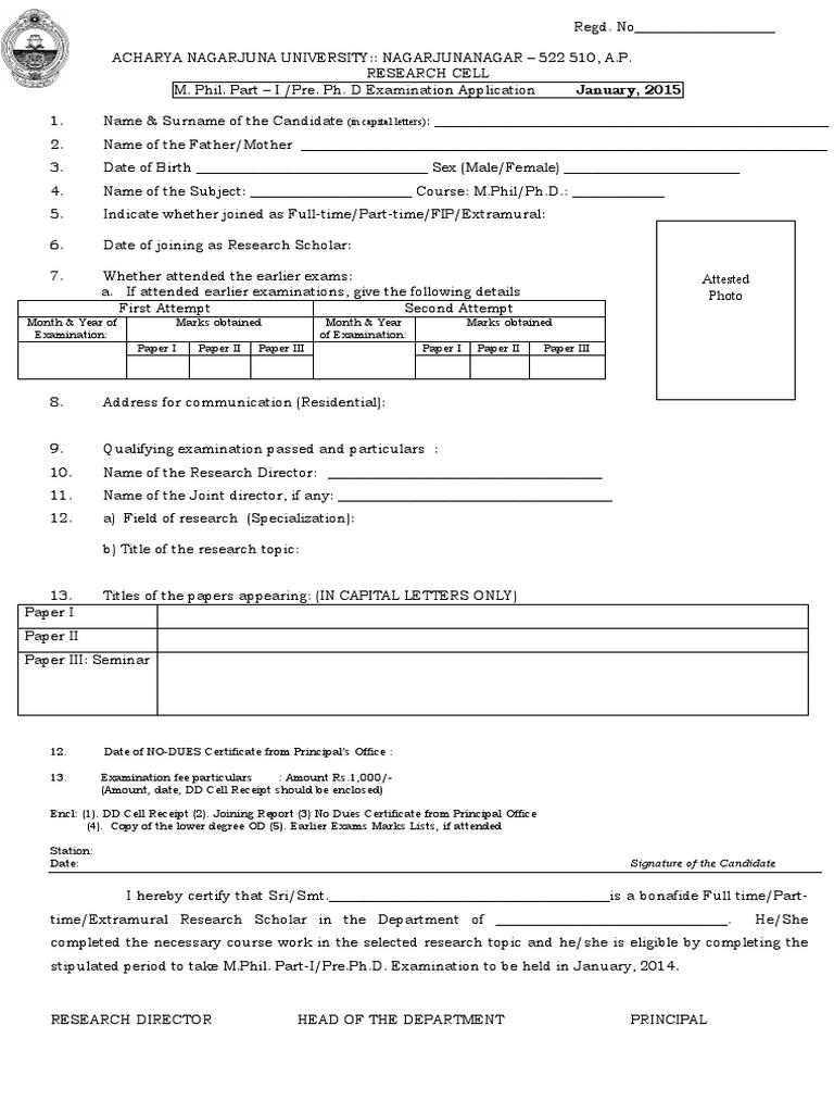 ANU M.Phil/Ph.D. Exam Application Form | PDF | Doctor Of Philosophy ...