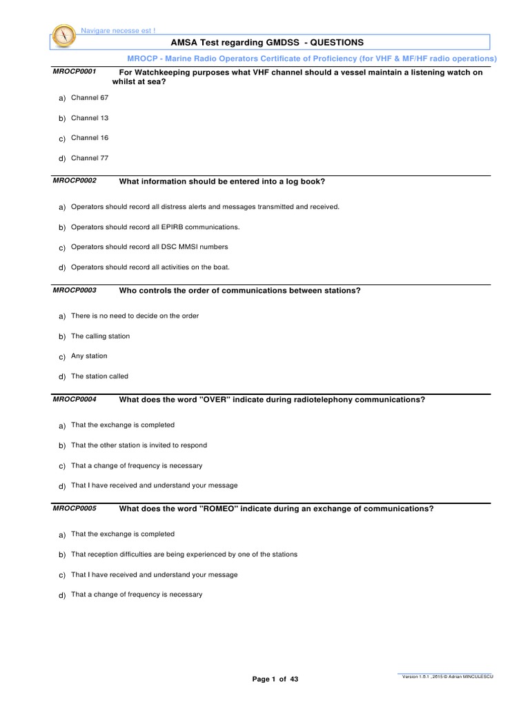Maritime Test regarding GMDSS (Questions & Answers