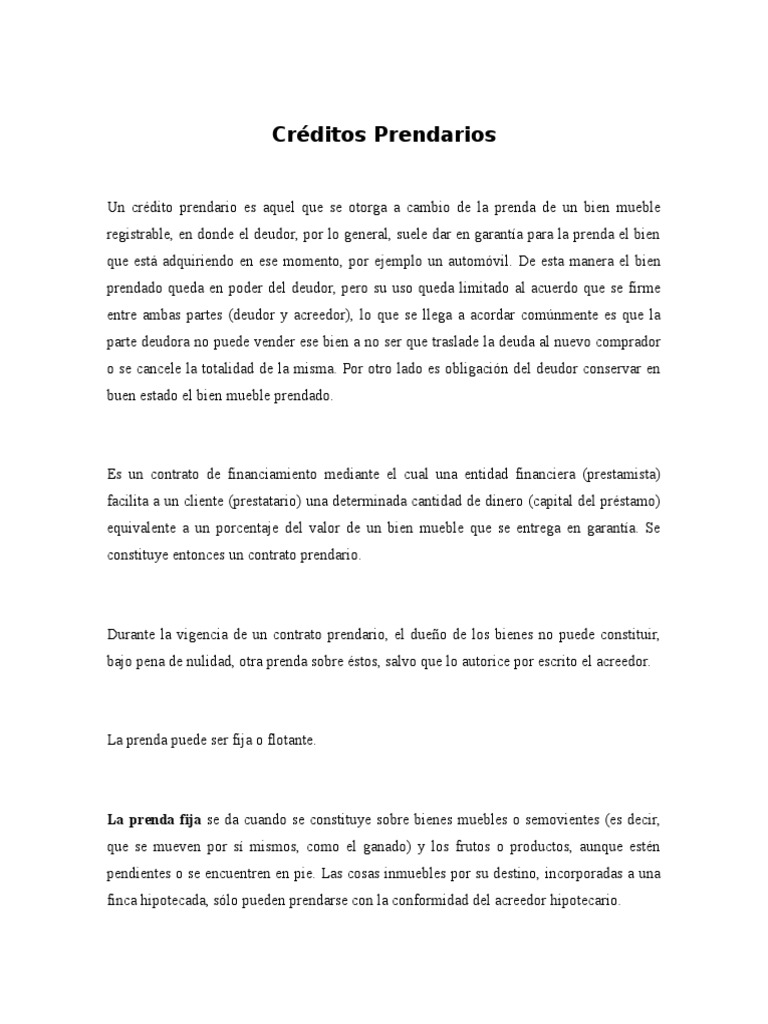 prestamos prendarios concedidos por companias financieras