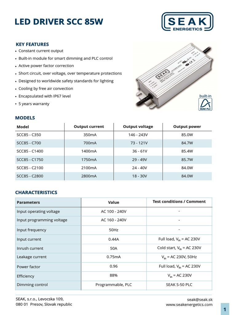 Led Driver SCC 85W: Key Features | PDF | Home & Garden | Technology ...