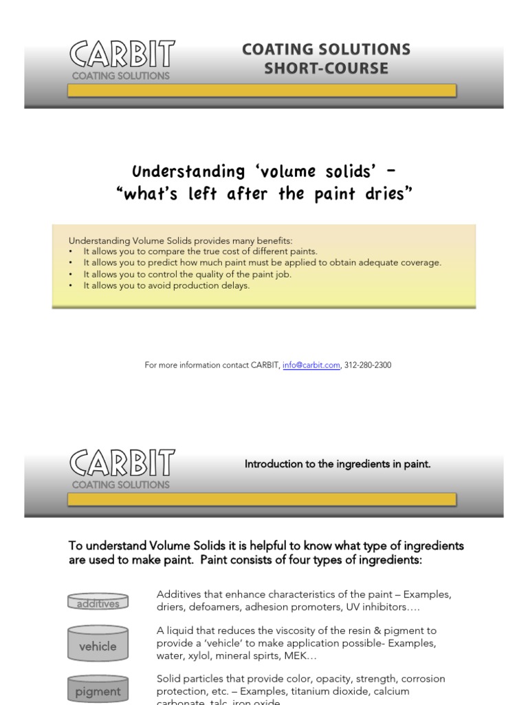 Paint Volume Solids | Download Free PDF | Paint | Chemical Processes