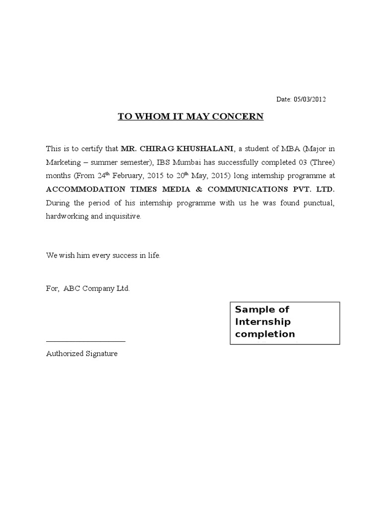 MBA Summer Internship Completion Certificate | PDF | Career & Growth