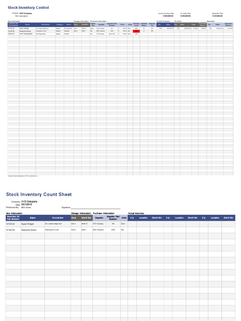 Stock Inventory Control Template | Download Free PDF | Inventory ...