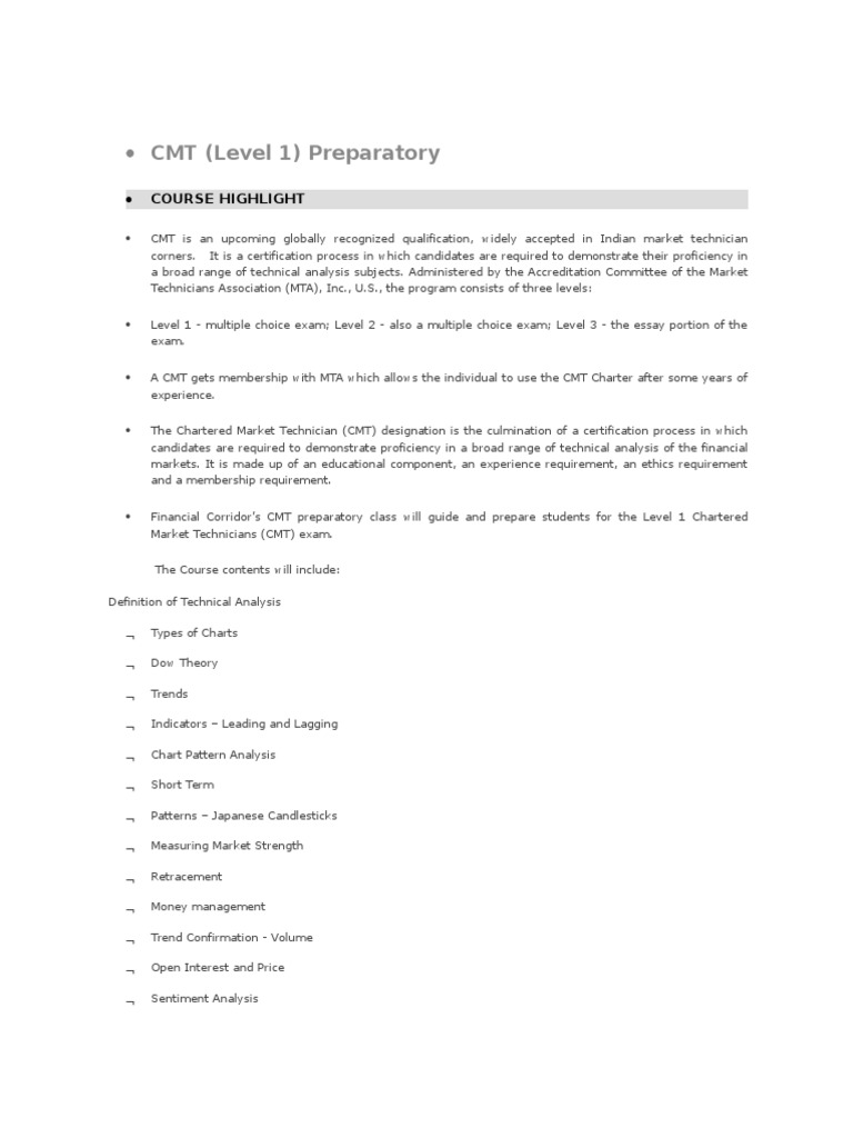 CMT Course PDF Technical Analysis Futures Contract
