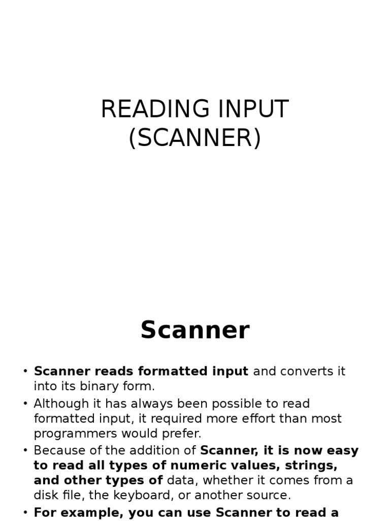 Reading Input (Scanner) | PDF | Teaching Methods & Materials | Computers