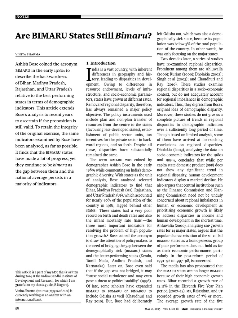BIMARU States: Progress and Challenges | PDF | Economic Growth | Economies