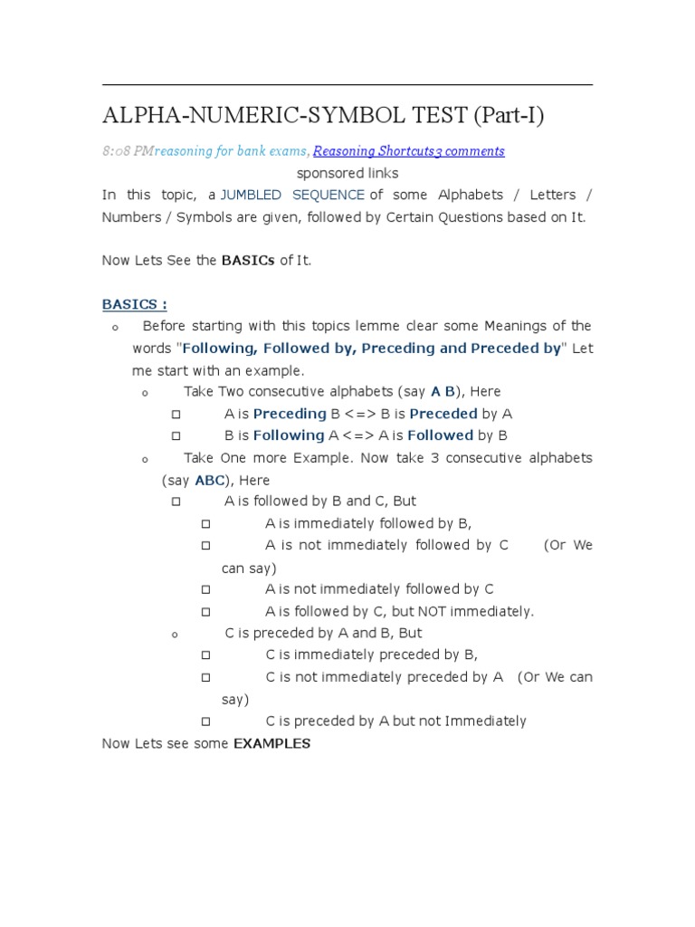 Alphanumeric Symbol Test Basics | PDF | Consonant | Alphabet