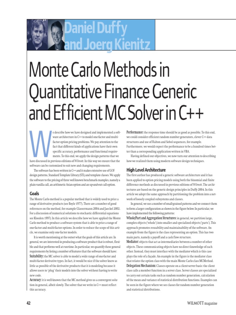 Monte Carlo Methods in Quantitative Finance Generic and Efficient MC ...