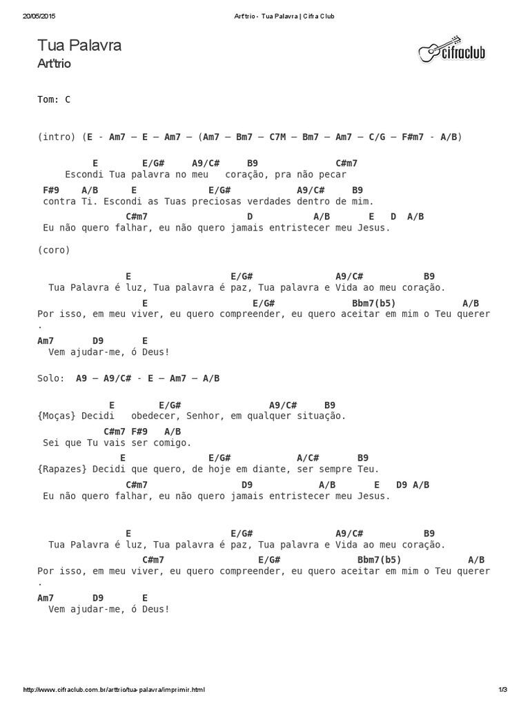 Art'Trio Tua Palavra Cifra Club PDF Teologia Crença e
