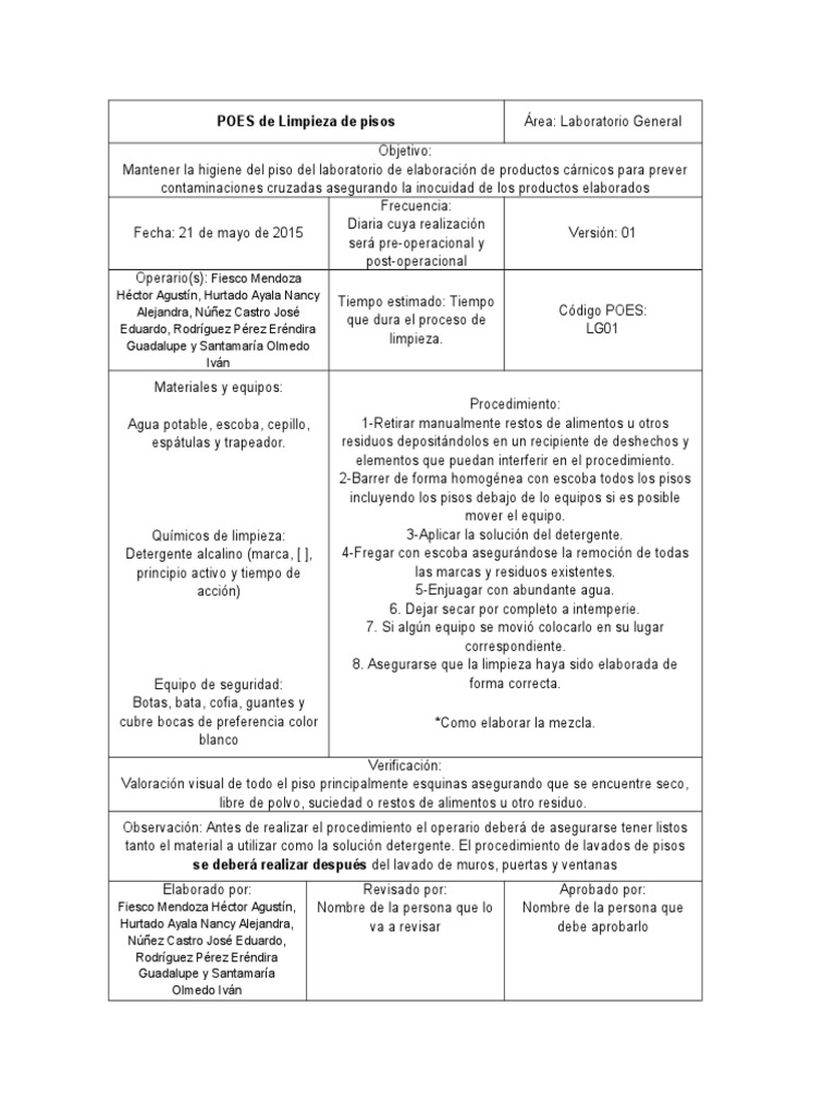 POES para Laboratorio General (LG) | PDF | Detergente | Agua