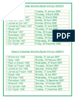 Islamic Calendar Months 2006 2020