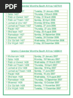 Islamic Calendar Months 2006 2020