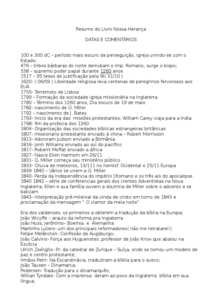 Resumo Do Livro Nossa Herança | PDF | Igreja Adventista do Sétimo Dia ...