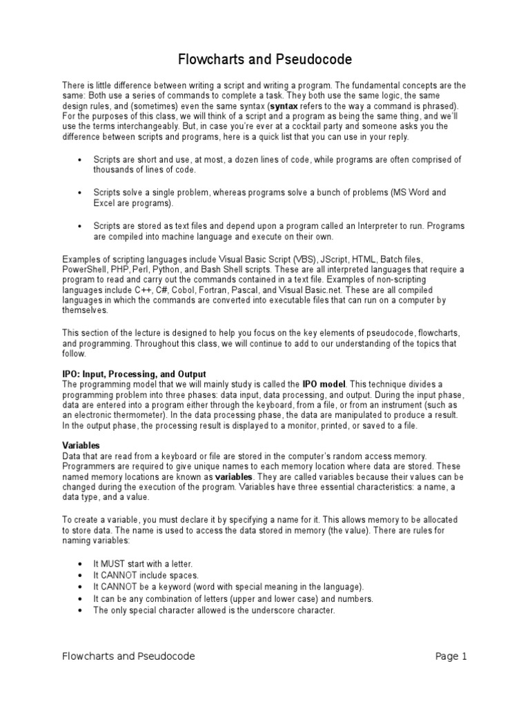 Flowcharts and Pseudocode Overview | PDF | Variable (Computer Science ...