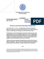 Alvarez On One Paseo Referendary Petition Vote: SAN DIEGO (May 21, 2015) - Councilmember Alvarez Has Issued The