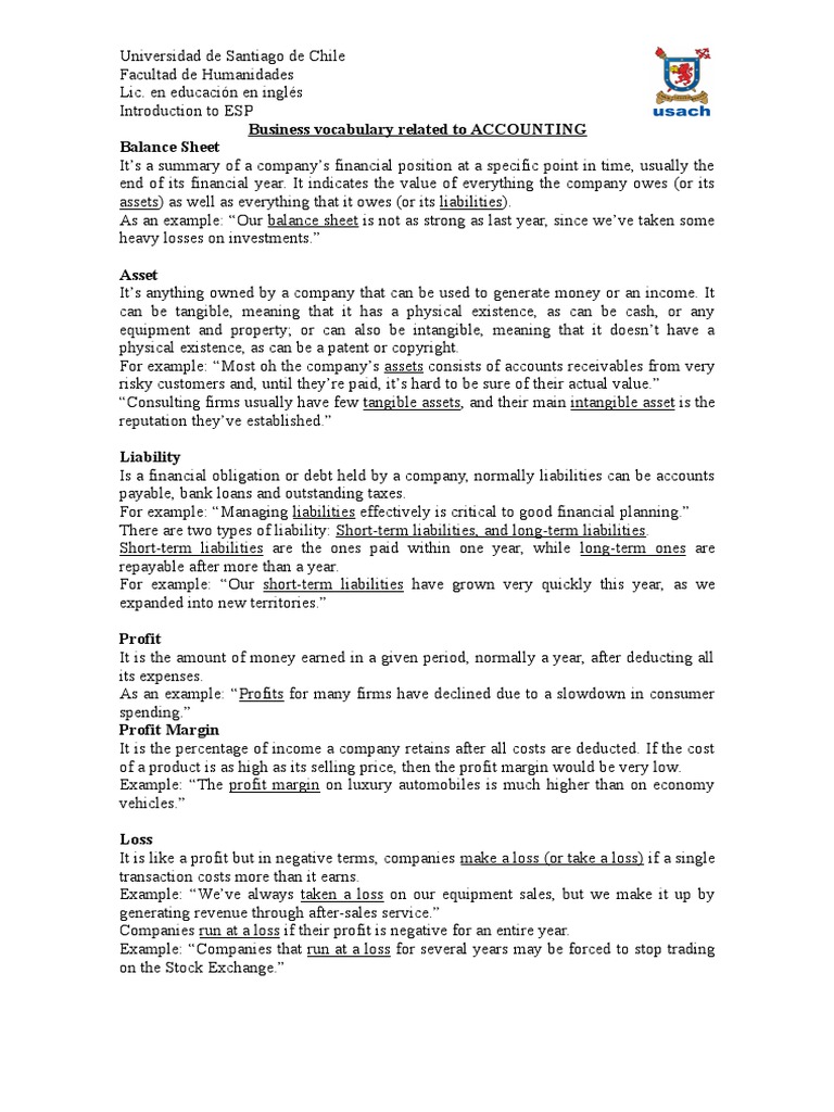 Business Vocabulary Related To ACCOUNTING | PDF | Revenue | Balance Sheet