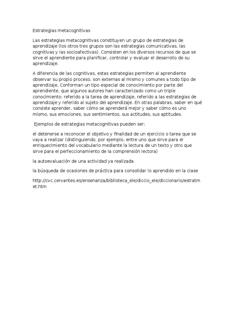 Estrategias Metacognitivas en Aprendizaje | PDF | Ciencia y matemáticas